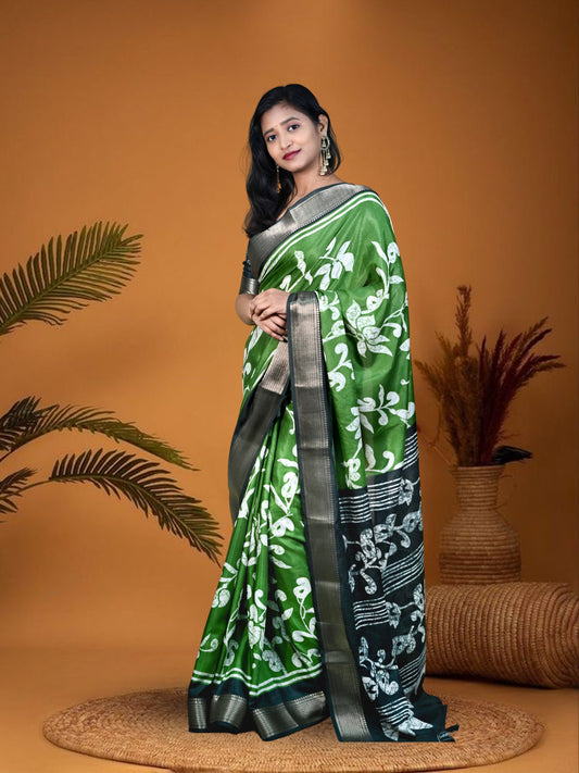 Ash Green Sanskriti Saree with Free Ear rings