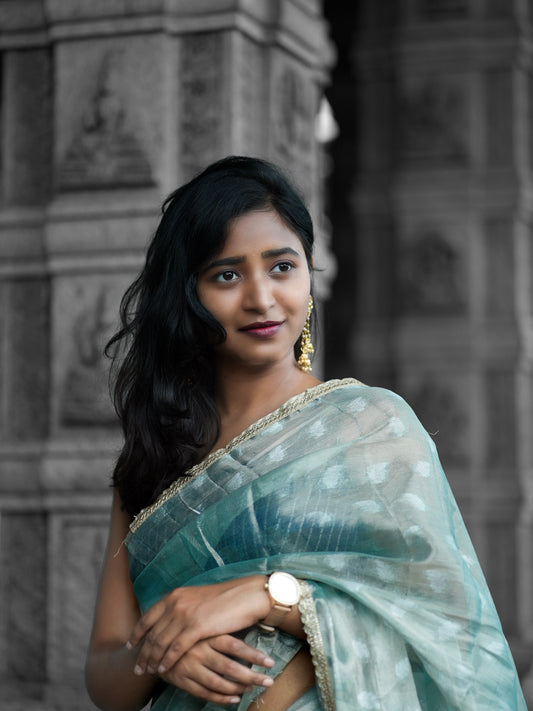 Blue Tissue Saree with Free Earrings