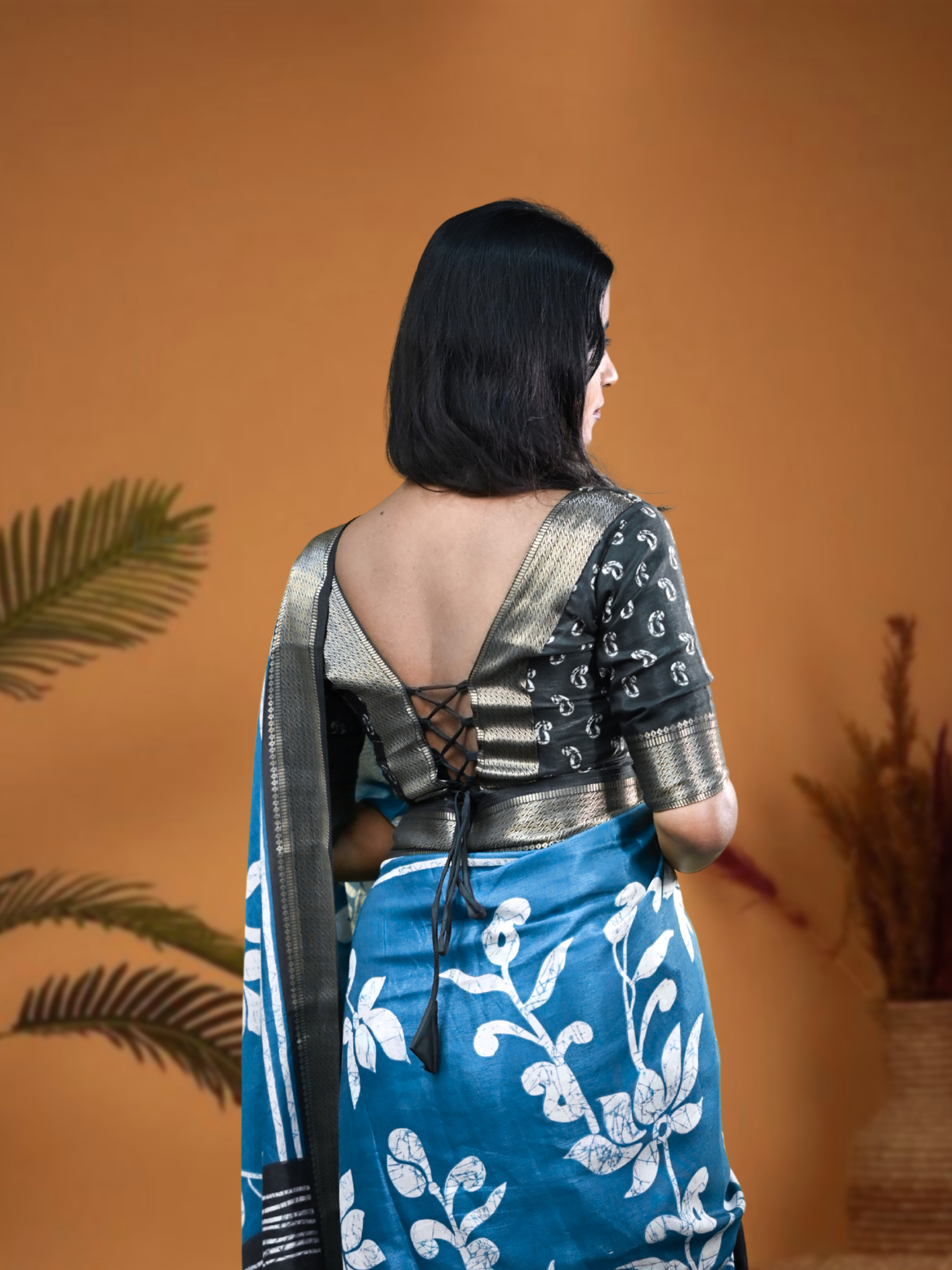 Ash Blue Sanskriti Saree with Free Ear rings