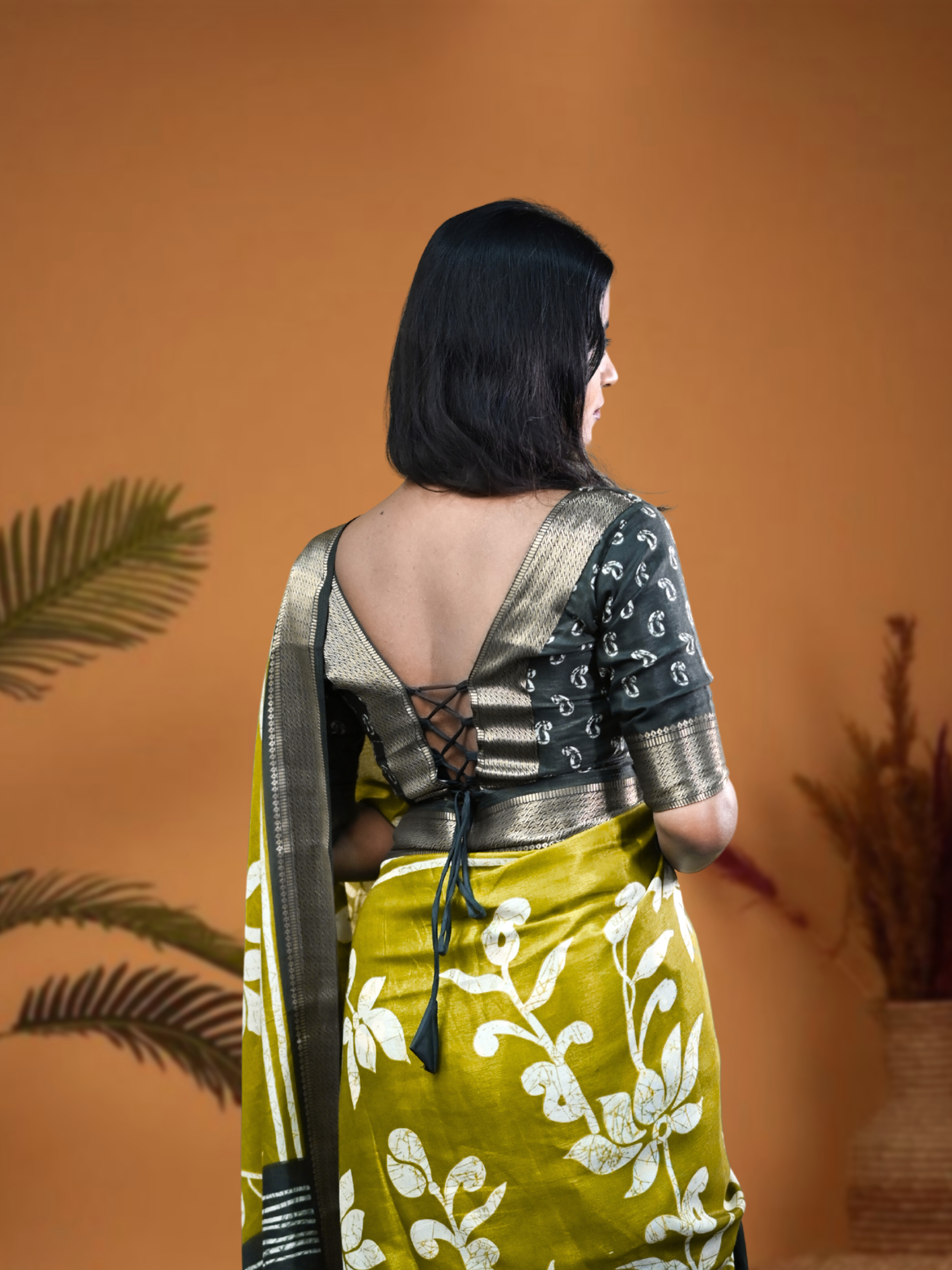Ash Yellow Sanskriti Saree with Free Ear rings