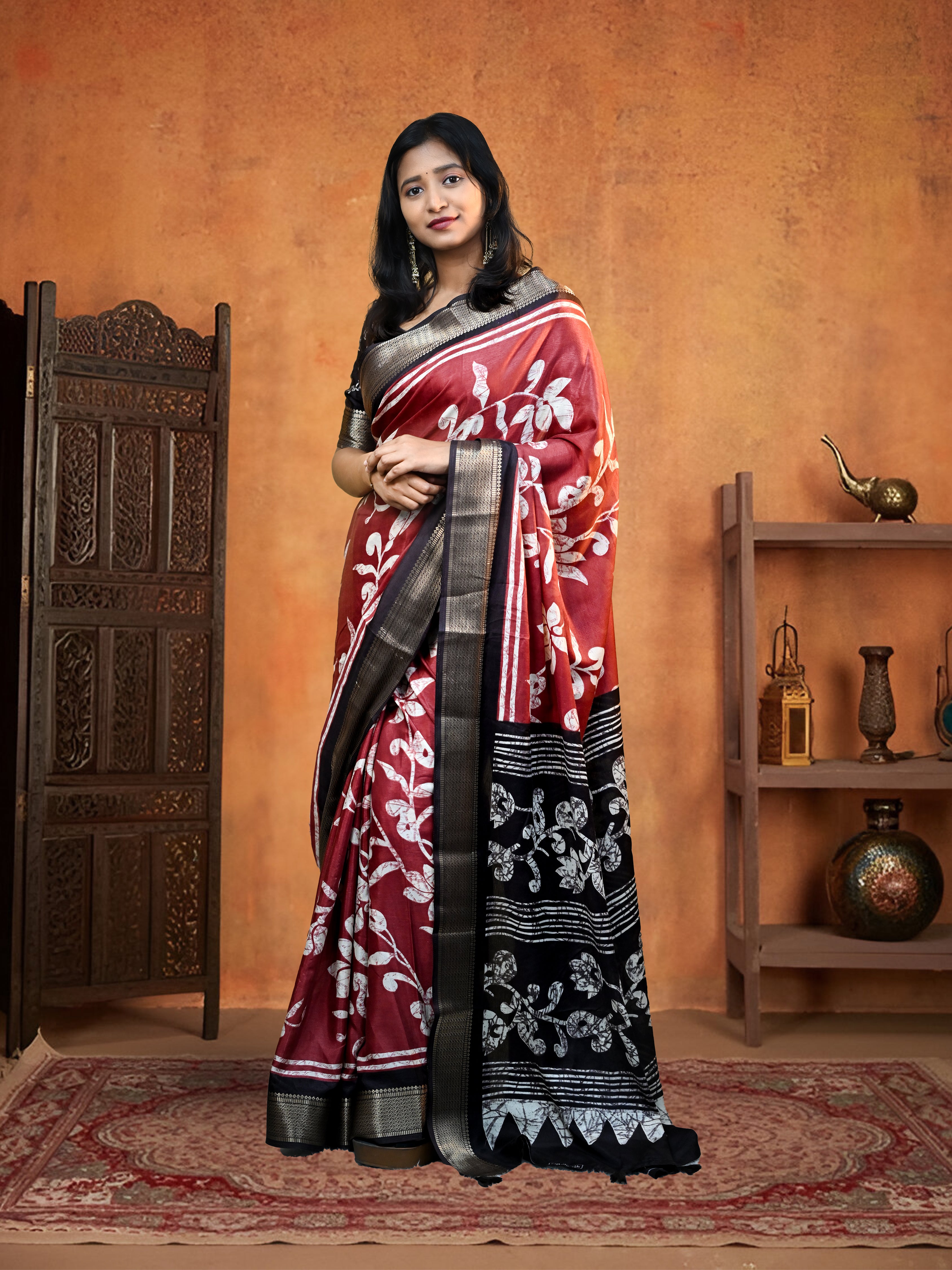 Maroon Red Sanskriti Pattu Silk Saree With Free Earrings