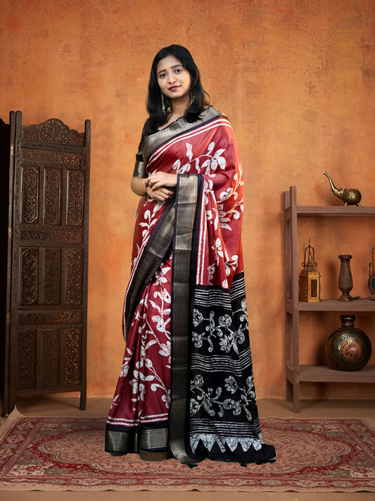 Maroon Red Sanskriti Pattu Silk Saree With Free Earrings