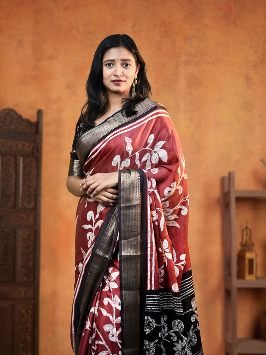 Maroon Red Sanskriti Pattu Silk Saree With Free Earrings