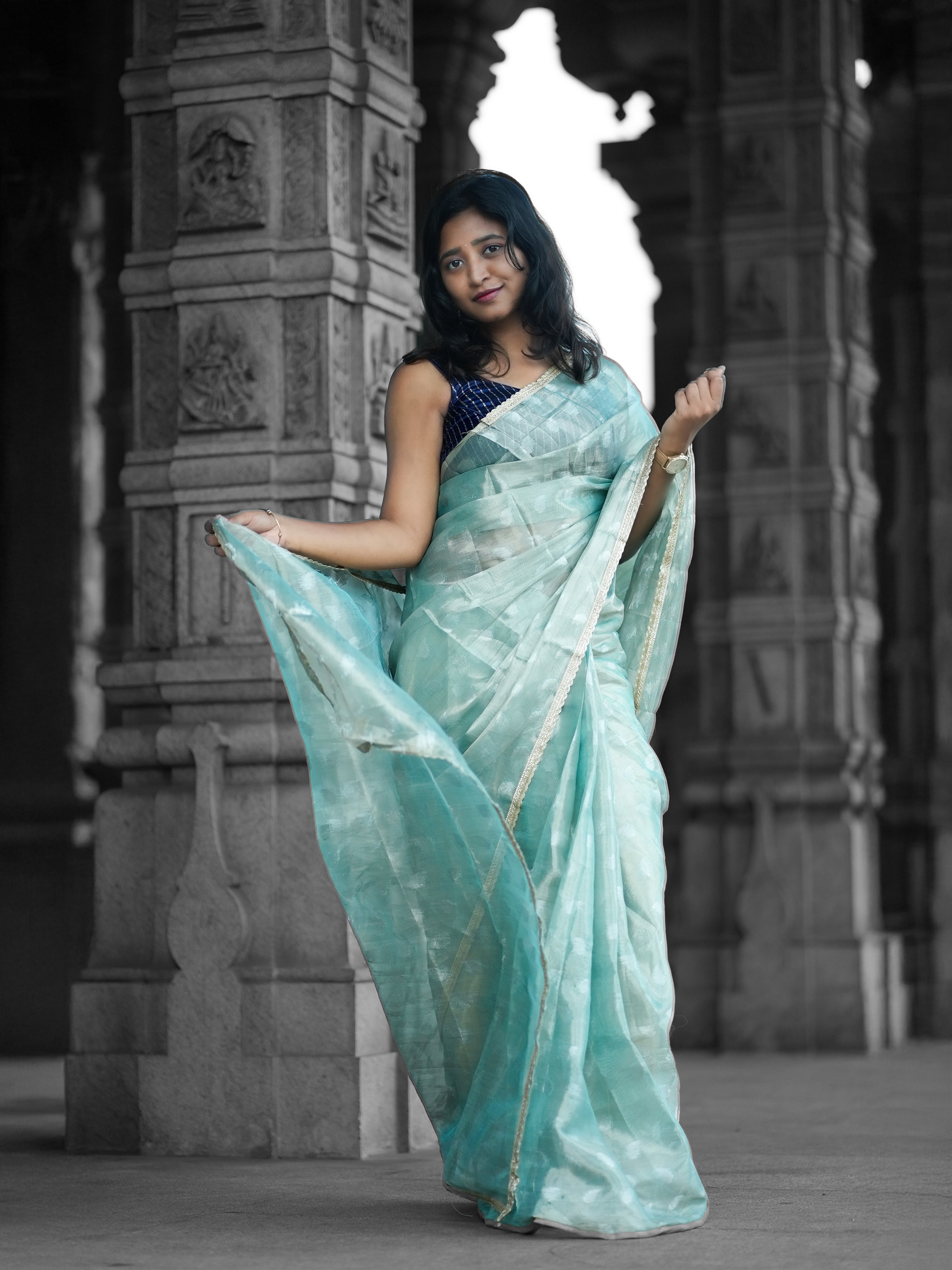 Blue Tissue Saree with Free Earrings