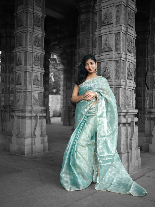 Blue Tissue Saree with Free Earrings