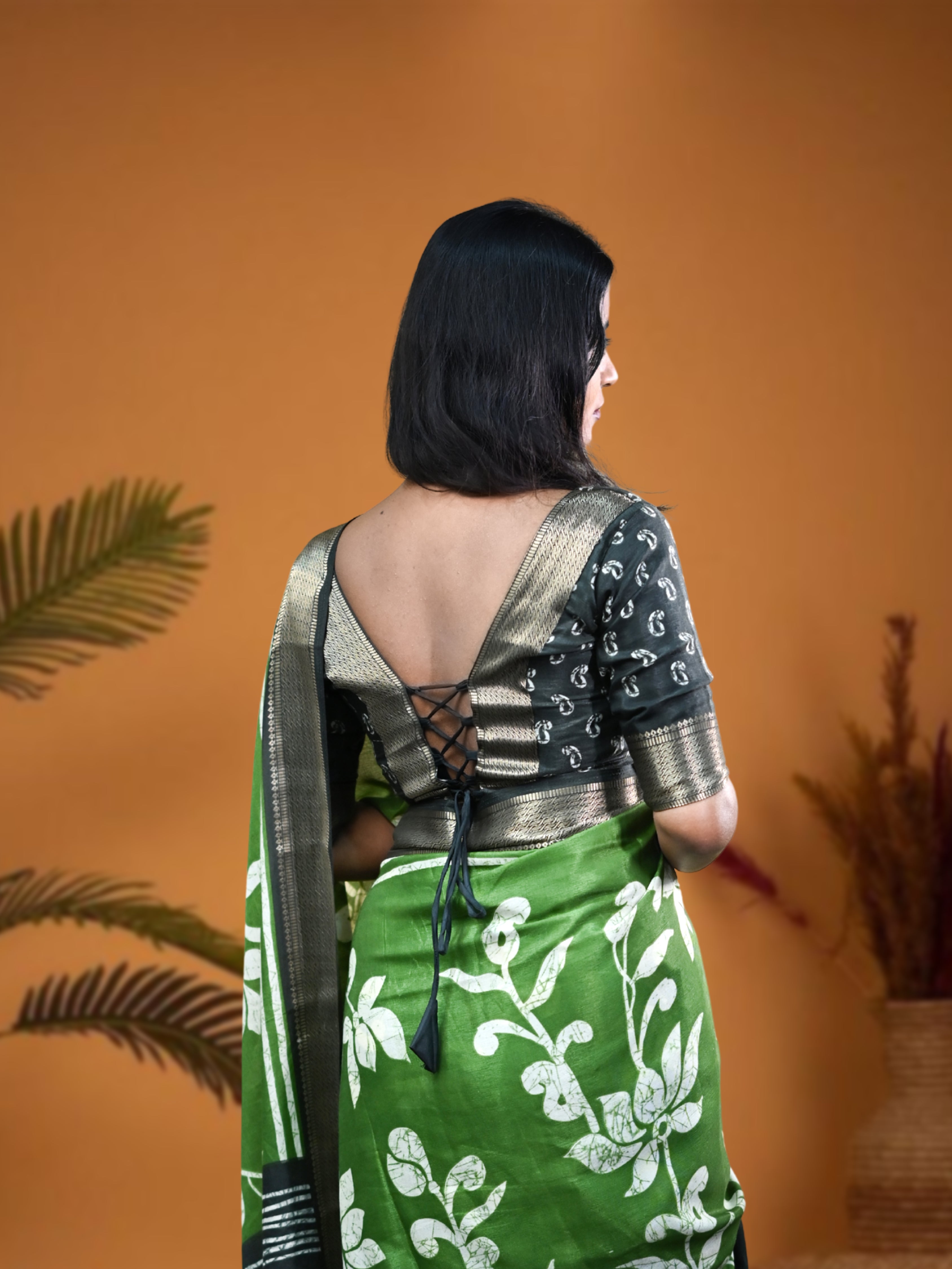 Ash Green Sanskriti Saree with Free Ear rings