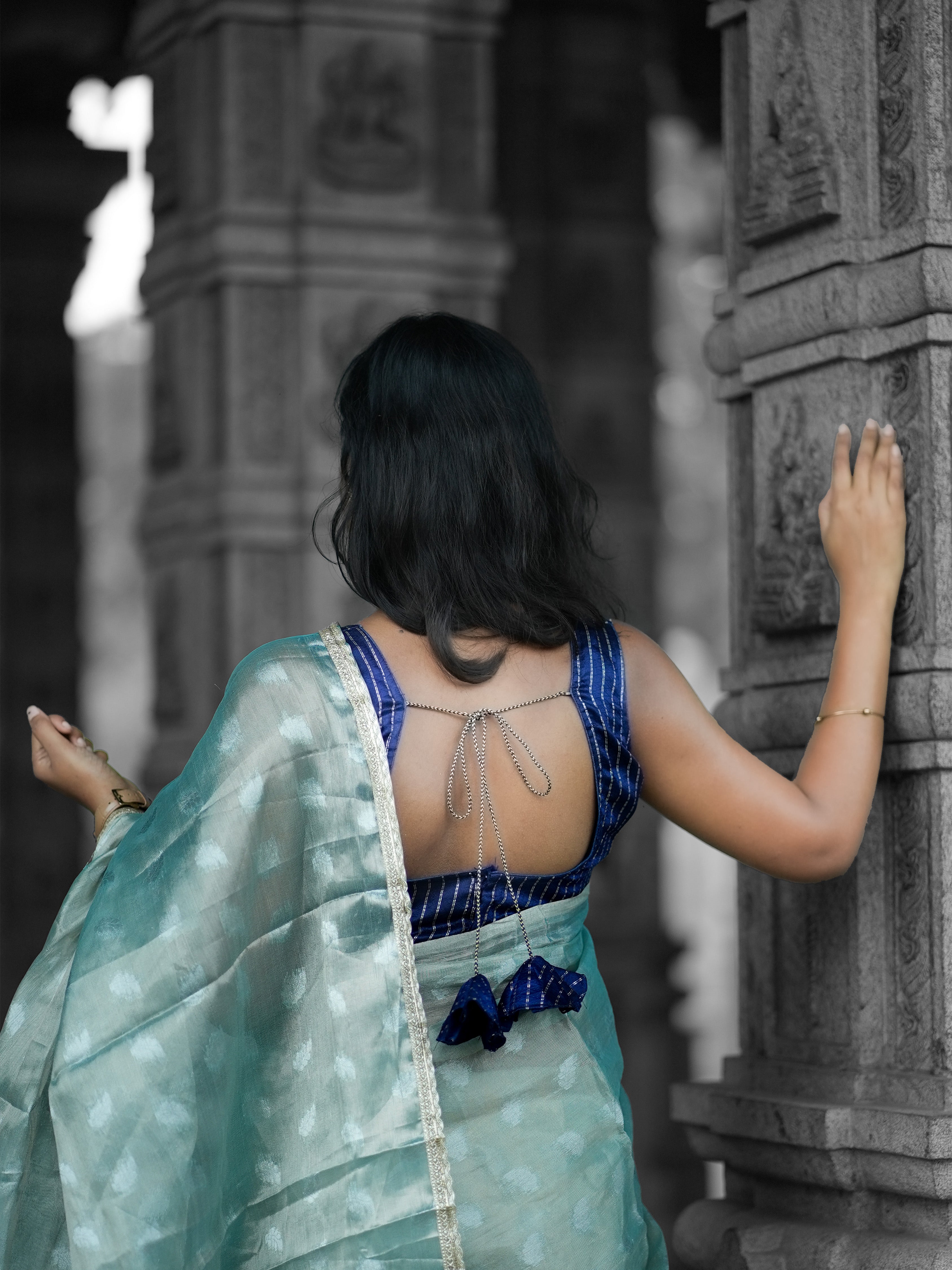 Blue Tissue Saree with Free Earrings