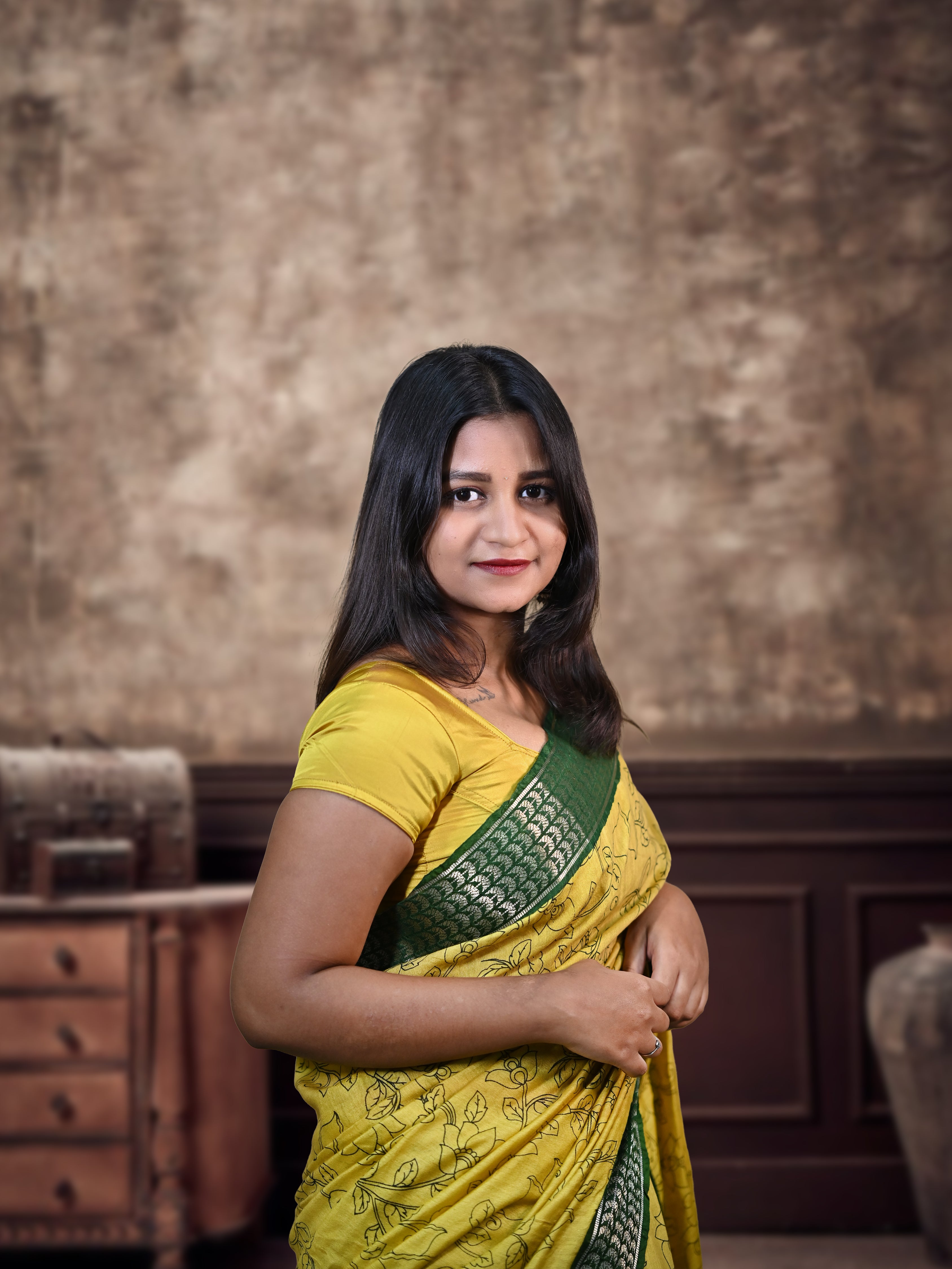 Lush Yellow Kolkata Silk Saree with Stiched Blouse